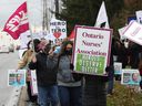 Ontario Nurses’ Association front-line RNs and health-care professionals, allies and supporters Rally to call for the repeal of Bill 124 in front of the office of Lisa MacLeod in Ottawa, November 12, 2021.