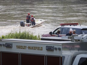 FILE - Yardley Makefield Marine Rescue leaves the Yardley boat ramp heading down the Delaware River on July 17, 2023, in Yardley, Pa. The body of a young girl was recovered Friday, July 21, in the Delaware River and was believed to be a 2-year-old who was one of two children swept away from their family's vehicle by a flash flood, authorities said.