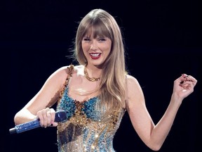US singer-songwriter Taylor Swift performs onstage on the first night of her "Eras Tour" in Arlington, Texas, on March 31, 2023.