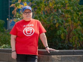 Elaine Bruce-Haynes, ACORN tenant union member and a resident of Panorama Court was photographed outside the apartment building on Wednesday, August 16, 2023.