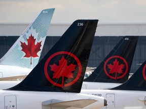 Air Canada planes at the airport in Montreal.