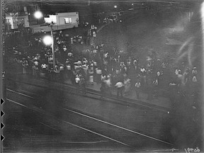 Black and white photo of Christie Pits riot