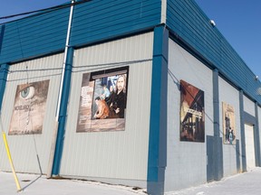 Artwork pays tribute to hometown heroes, Nickelback, on the walls of the community arena in Hanna, Alberta.