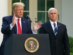 U.S. President Donald Trump and Vice President Mike Pence during a news conference at the White House.