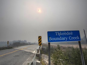 Wildfire smoke fills the air at Boundary Creek, Northwest Territories about 25 kilometers east of Yellowknife, on Tuesday Aug. 15, 2023.