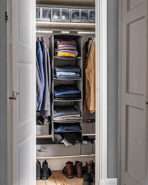 Add valuable folding storage to closet. SCUBB Organizer 6 compartment shelf, $14, Ikea.com