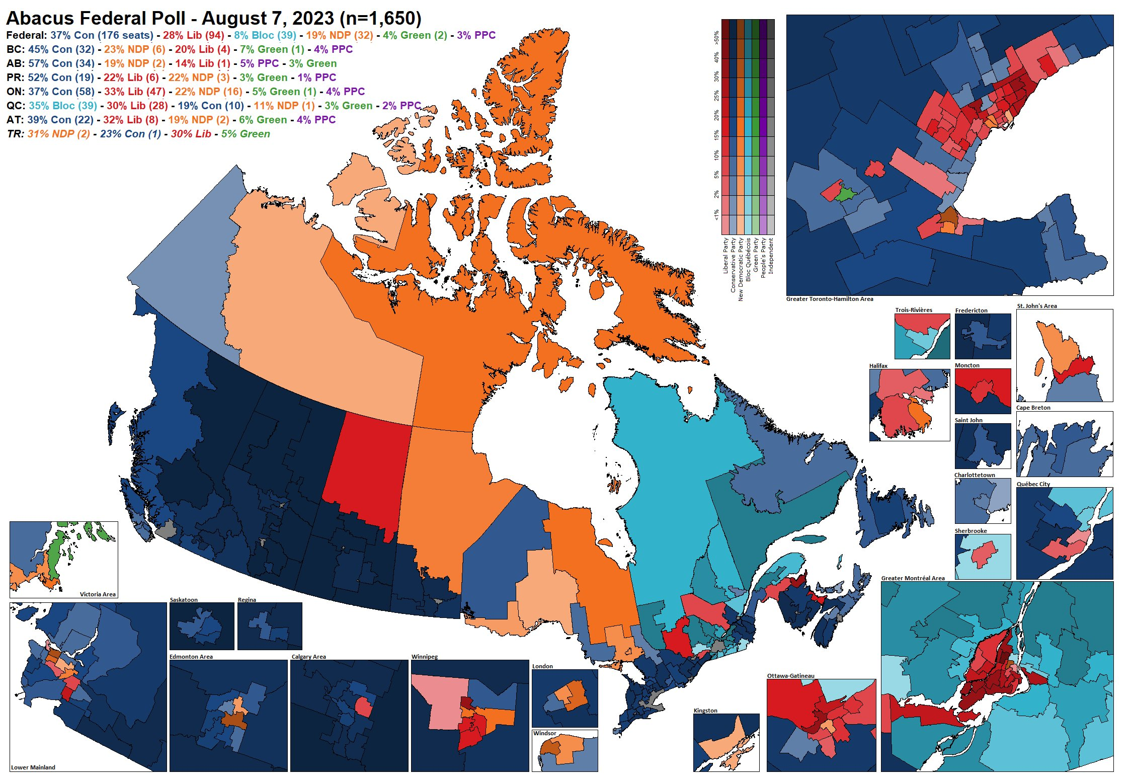 Map showing results of a recent Abacus poll.