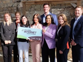 Some of the assorted federal and provincial politicians who gathered to announce $219 million in new spending on high-speed internet for rural Ontario.