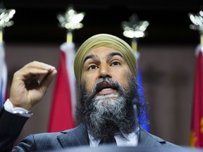 NDP leader Jagmeet Singh speaks during a press conference on Parliament Hill in Ottawa, Tuesday, June 13, 2023.