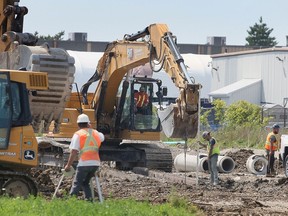 Construction work on is shown underway near the Windsor Airport on Wednesday, August 16, 2023.