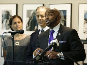 FILE - Damario Solomon-Simmons speaks at a news conference in Tulsa, Okla., on June 2, 2021. Attorneys seeking reparations for three living survivors of the 1921 Tulsa Race Massacre have filed an appeal in the case with the Oklahoma Supreme Court. The appeal was filed Friday, Aug. 4, 2023, after a district court judge in Tulsa dismissed the case last month. Solomon-Simmons says he wants the state's high court to send the case back to district court so that it can proceed.