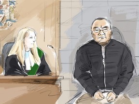 Kenneth Law appears in court in Brampton, Ont., Wednesday, May 3, 2023 as shown in this an artist's sketch.&ampnbsp;Police are set to provide an update today in the case of an Ontario man accused of selling a lethal substance to individuals at risk of self-harm.