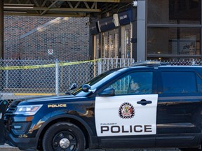 Calgary police investigate a stabbing at the SAIT CTrain station on April 27, 2022.