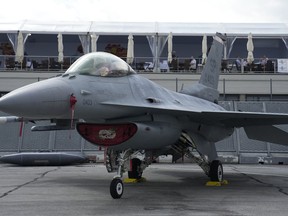FILE - U.S. Air Force F-16 fighter jet is on display during the Paris Air Show in Le Bourget, north of Paris, France, Monday, June 19, 2023. The U.S. will start training Ukrainian pilots to fly U.S.-made F-16 fighter jets, beginning at an Air National Guard base in October, the Pentagon said Thursday, Aug. 24.