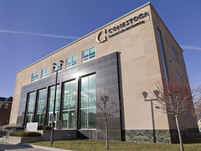 The main building of Conestoga College's campus in Brantford, Ont., in 2020