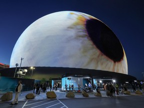 Sphere lights up during the venue's grand opening on Sept. 29, 2023 in Las Vegas.