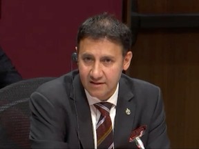Federal Justice Minister Arif Virani speaks to a Senate committee.