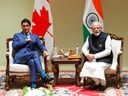 Prime Minister Justin Trudeau takes part in a bilateral meeting with Indian Prime Minister Narendra Modi during the G20 Summit in New Delhi, India on Sunday, Sept. 10, 2023. THE CANADIAN PRESS/Sean Kilpatrick