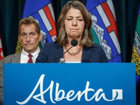 Alberta Premier Danielle Smith speaks at a news conference.