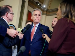 U.S. Speaker of the House Kevin McCarthy talks to reporters.