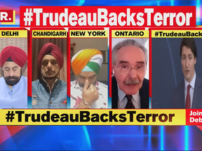 Indian news segment with Trudeau Backs Terror title.