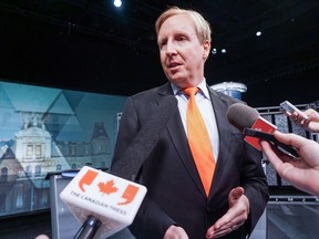 Dominic Cardy speaks to media after the New Brunswick leaders debate in Moncton on Tuesday, September 9, 2014.