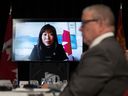 Export Promotion, International Trade and Economic Development Minister Mary Ng delivers opening remarks to a meeting with her provincial counterparts via vide conference, Friday, September 15, 2023 in Ottawa.