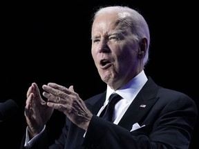 FILE - President Joe Biden speaks at the Congressional Hispanic Caucus Institute's 46th annual awards gala, Thursday, Sept. 21, 2023, in Washington. President Joe Biden has received the updated COVID-19 vaccine and annual flu shot, the White House said Saturday, Sept. 23.