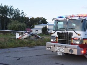 Ottawa Fire Service at the scene of an attempted theft of an airplane at Rockcliffe airport Thursday. Two other aircraft were damaged in the incident. A suspect is in custody.