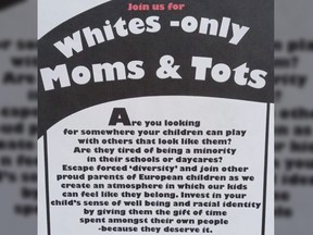 A sign calling for "Whites-only Moms & Tots."