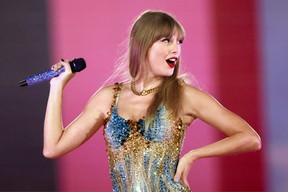 Taylor Swift performs during her Eras Tour at Sofi stadium in Inglewood, Calif.