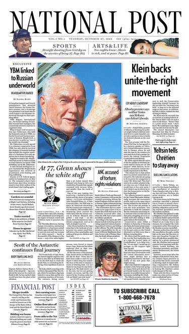 The front page of the first edition of the National Post.
