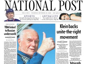 The front of the first edition of the National Post newspaper.