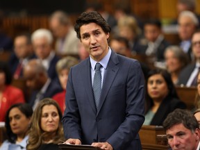 Prime Minister Justin Trudeau makes a statement on Israel and Gaza in the House of Commons on Parliament Hill in Ottawa, Monday, Oct. 16, 2023.