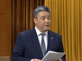MP Han Dong speaks in the House of Commons.