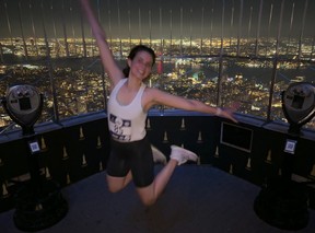 Using up my last sip of energy to jump for joy after completing the Empire State Building Run-Up.
