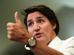 Prime Minister Justin Trudeau speaking during a news conference.