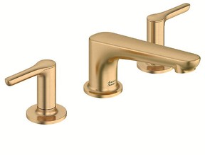 Vintage gold metallic finishes lead the way for bathroom fixtures. Studio S Widespread 2-Handle Bathroom Faucet with Lever Handles, $778, americanstandard.ca