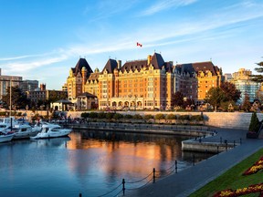 The inner harbour and the Fairmont Empress hotel at Victoria, B.C.