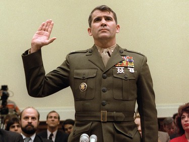 Lt.-Col. Oliver North, in December 1986, appears before the House Foreign Affairs Committee hearing in Washington, D.C.