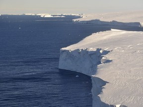FILE - This 2020 photo provided by the British Antarctic Survey shows the Thwaites glacier in Antarctica. No matter how much the world cuts back on carbon emissions, a key and sizable chunk of Antarctica is essentially doomed to an "unavoidable" melt, a new study found.