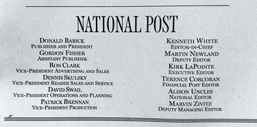 The National Post's original masthead.