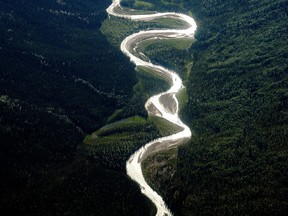 An aerial view of a section of the Nahanni River, Northwest Territories.