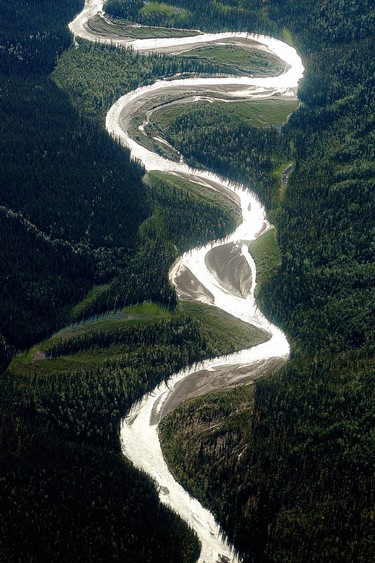 An aerial view of a section of the Nahanni River, Northwest Territories.