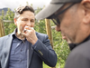 Pierre Poilievre takes a bite out of an apple during an interview with Times Chronicle editor Don Urquhart in a video posted by the Opposition leader Oct. 14, 2023.