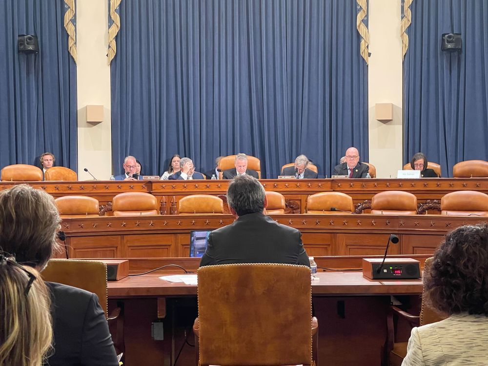 Michael Chong (centre) appears before the Congressional-Executive Commission on China in Washington, D.C. on September 12, 2023. A senior State Department official says Canada's dispute with India could make for fertile ground for foreign efforts to sow disinformation. James Rubin, the co-ordinator of the Global Engagement Center, says the diplomatic standoff makes Canada 