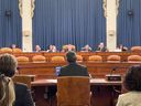 Michael Chong (centre) appears before the Congressional-Executive Commission on China in Washington, D.C. on September 12, 2023. A senior State Department official says Canada's dispute with India could make for fertile ground for foreign efforts to sow disinformation. James Rubin, the co-ordinator of the Global Engagement Center, says the diplomatic standoff makes Canada