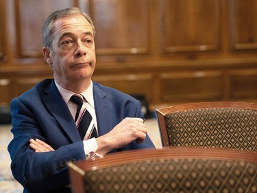 Reform UK honorary president Nigel Farage, at a press conference in March 2023 in London, England.