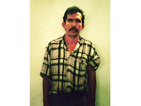 FILE - This undated police mug shot released by Colombian police, shows Luis Alfredo Garavito, in Bogota, Colombia. Authorities in Colombia say that Garabito, a prolific serial killer who confessed to murdering more than 190 children during the 1990s died Thursday, Oct. 12, 2023, at a hospital where he was imprisoned. (Colombia Police via AP, File)
