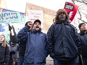 Quebec public sector workers in health, education and social services hold a day-long strike in Montreal, Monday, Nov. 6, 2023.